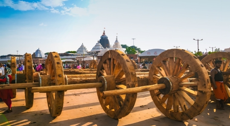 Traditional chariot construction work for Jagannath Rath Yatra