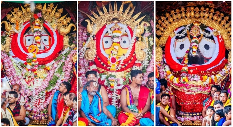 Divine idols of Jagannath, Balabhadra, and Subhadra in Suna Besa