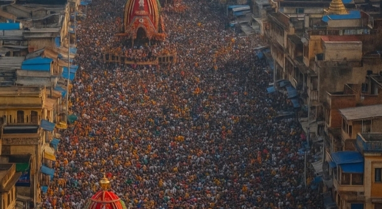 Thousands of hands pulling the divine chariot on Grand Road, Puri